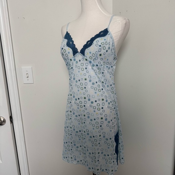Y2K Blue Lace Trim Chemise slip dress coquette Fairycore Cottagecore M - Picture 3 of 7